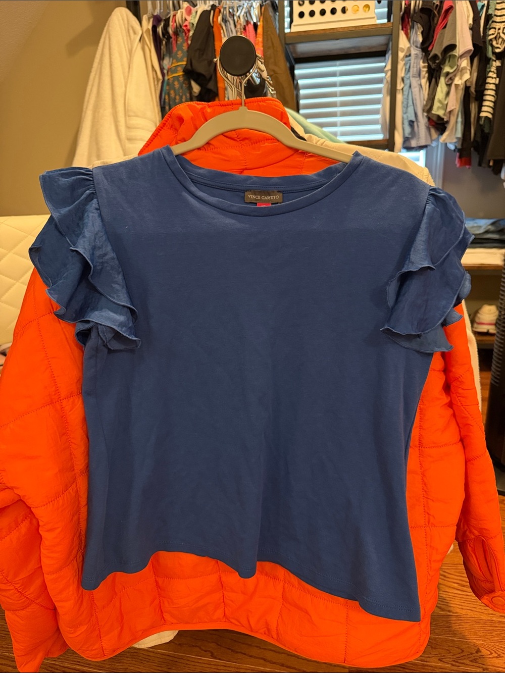 Vince Camuto blue ruffle top